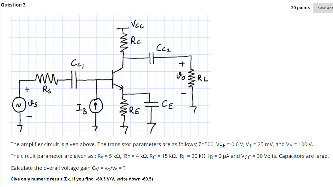 Solved Question 3 Points Save Ans Vcc Kw Rc Cc2 Hh Cai Chegg Com