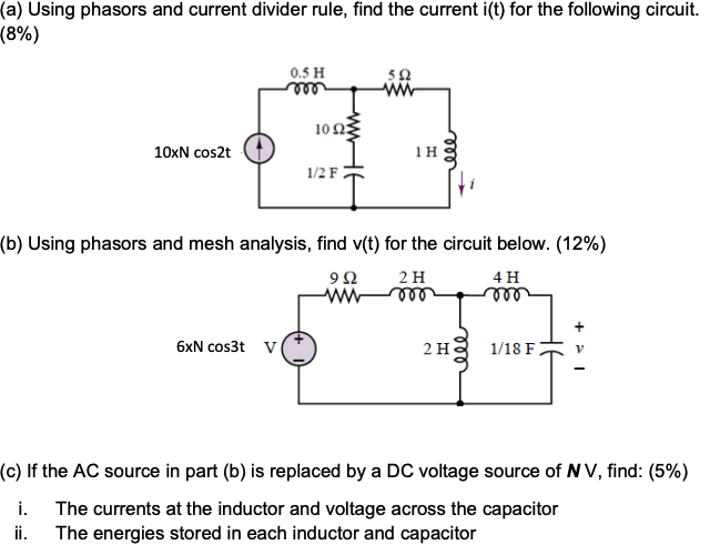 Solved (a) Using phasors and current divider rule, find the | Chegg.com