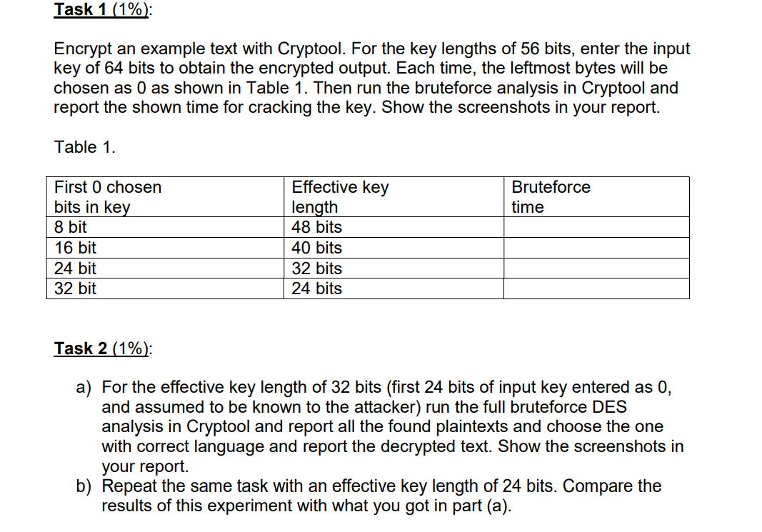 Task 1 (1%): Encrypt an example text with Cryptool. | Chegg.com