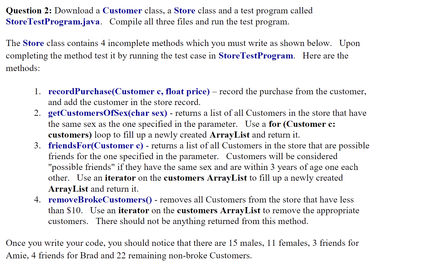 Question 2: Download a Customer class, a Store class | Chegg.com