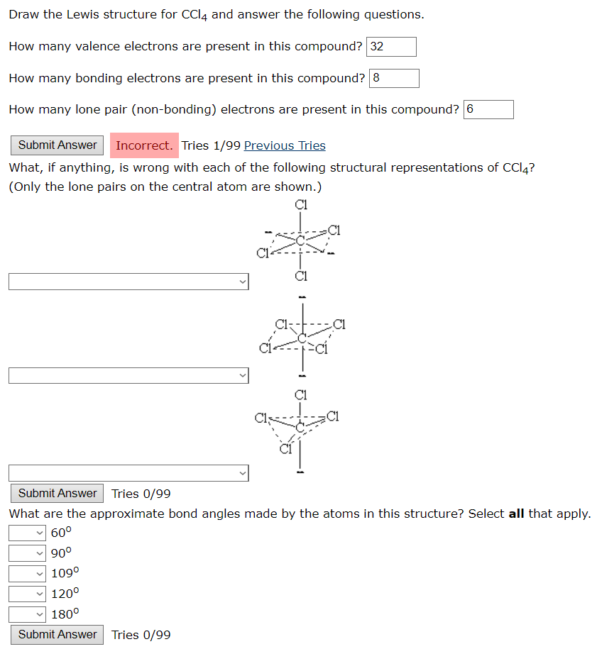 Solved Draw the Lewis structure for CCl4 and answer the