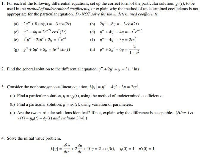 Solved 1. For each of the following differential equations, | Chegg.com