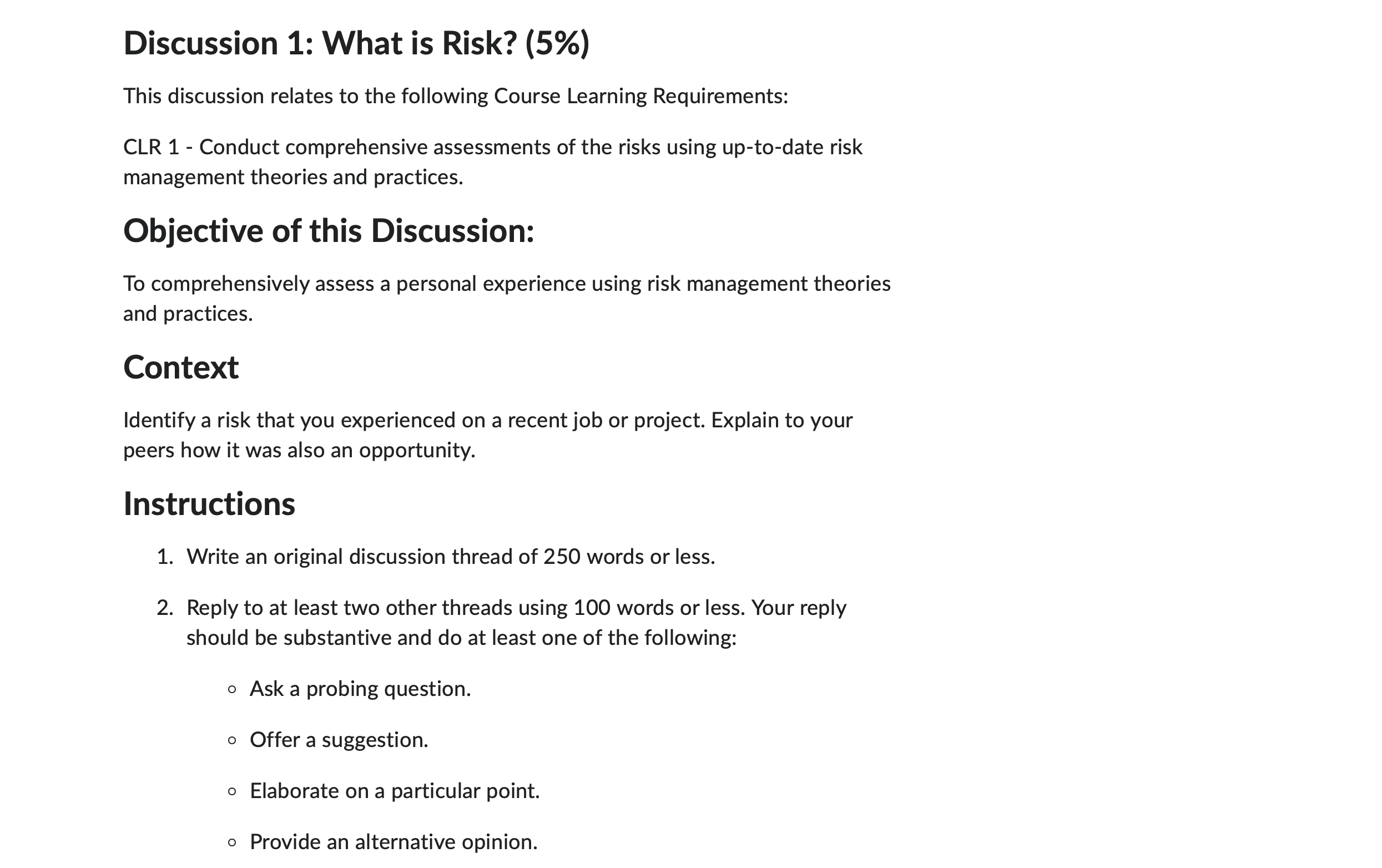 Solved Discussion 1: What is Risk? (5\%) This discussion | Chegg.com