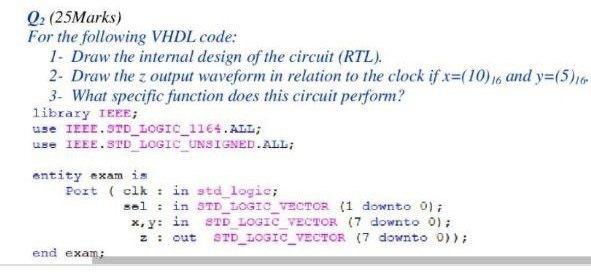 Solved Q (25Marks) For the following VHDL code: 1. Draw the | Chegg.com