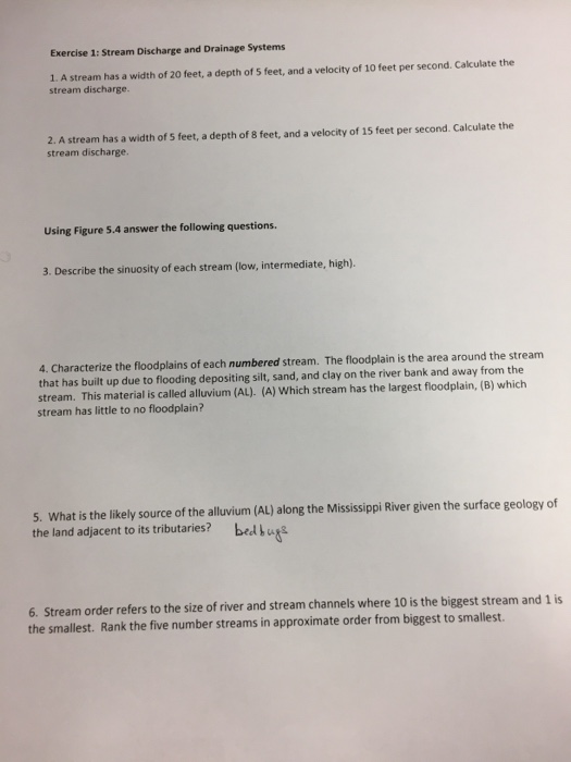 Solved Exercise 1 Stream Discharge and Drainage Systems 1.
