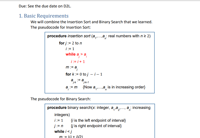 procedure insertion sort (a1,…,an: real numbers with | Chegg.com