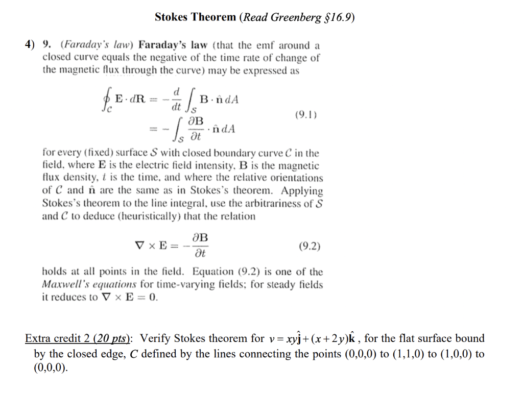 Solved Stokes Theorem (Read Greenberg $16.9) 4) 9. | Chegg.com