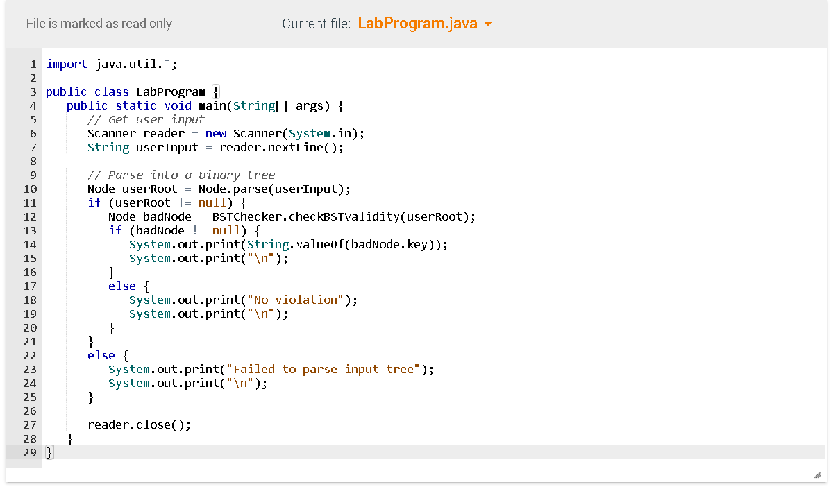 Solved In my java code, 1) the "Invalid tree with right | Chegg.com