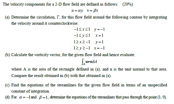 Solved The velocity components for a 2-D flow field are | Chegg.com