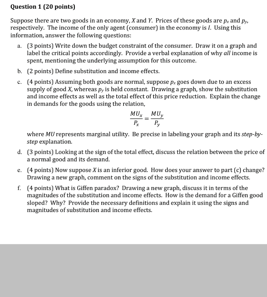 Solved Question 1 (20 Points) Suppose There Are Two Goods In | Chegg.com