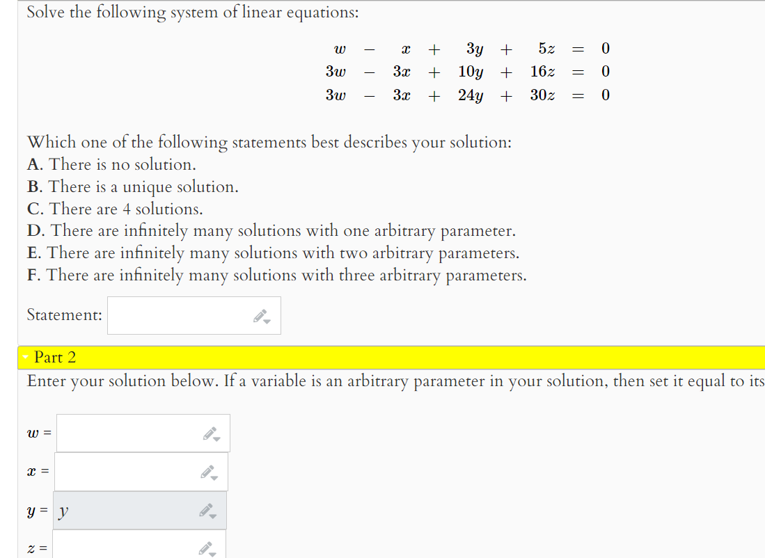 Solved Solve the following system of linear equations: | Chegg.com