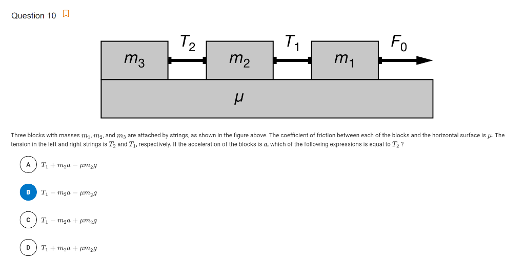 Three masses m, m, and mz are attached to a string as shown in the figure.  All three masses are held rest and then released. To keep m, rest, the  condition is