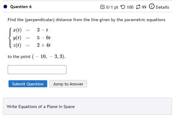 Solved Find The (perpendicular) Distance From The Line Given | Chegg.com