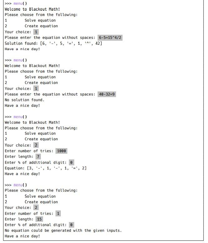 Blackout Math Utility Functions There is a lot to do | Chegg.com