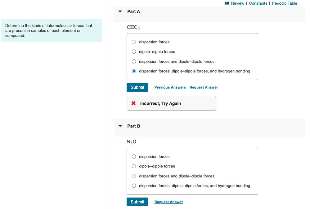Solved Determine the kinds of intermolecular forces that are