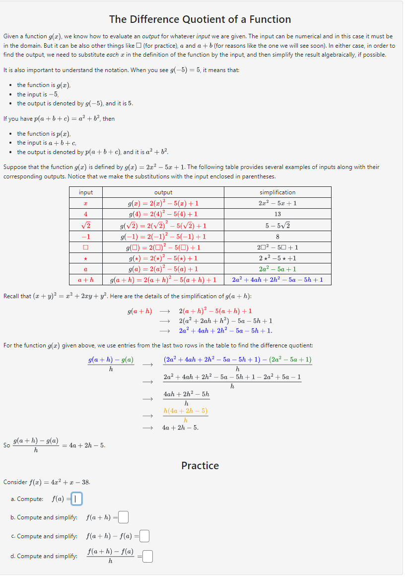 Solved The Difference Quotient of a Function Given a | Chegg.com