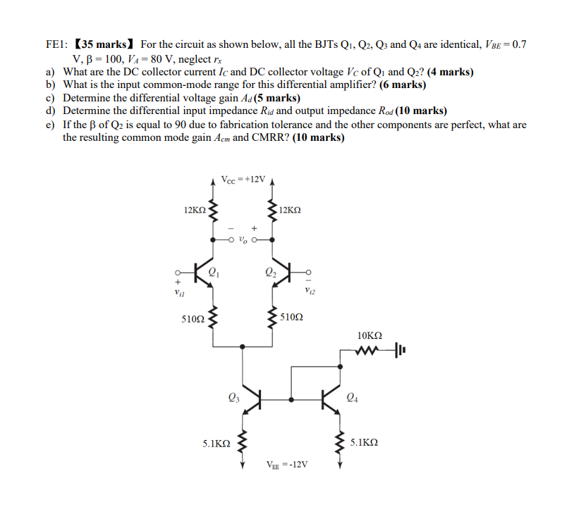 Solved FE1: (35 marks) For the circuit as shown below, all | Chegg.com