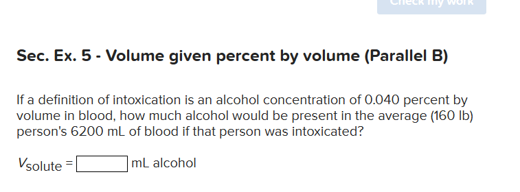 Solved Sec. Ex. 5 - Volume given percent by volume (Parallel | Chegg.com