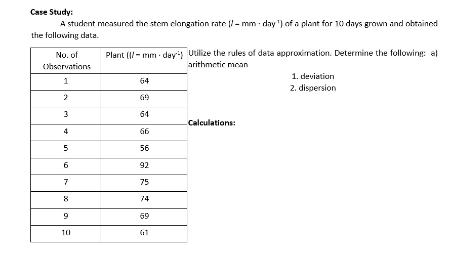 Solved Case Study: A student measured the stem elongation | Chegg.com