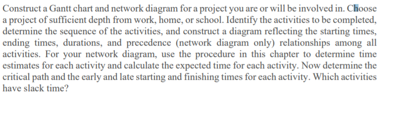 Solved Construct a Gantt chart and network diagram for a | Chegg.com