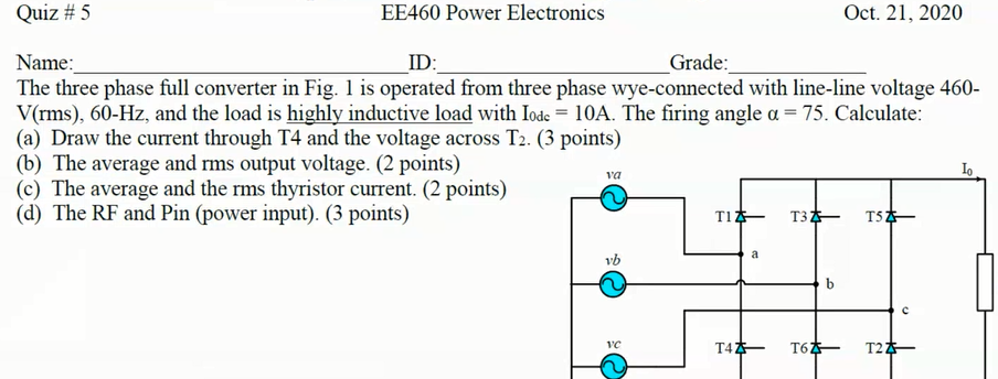 Solved The three phase full converter in Fig. 1 is operated | Chegg.com