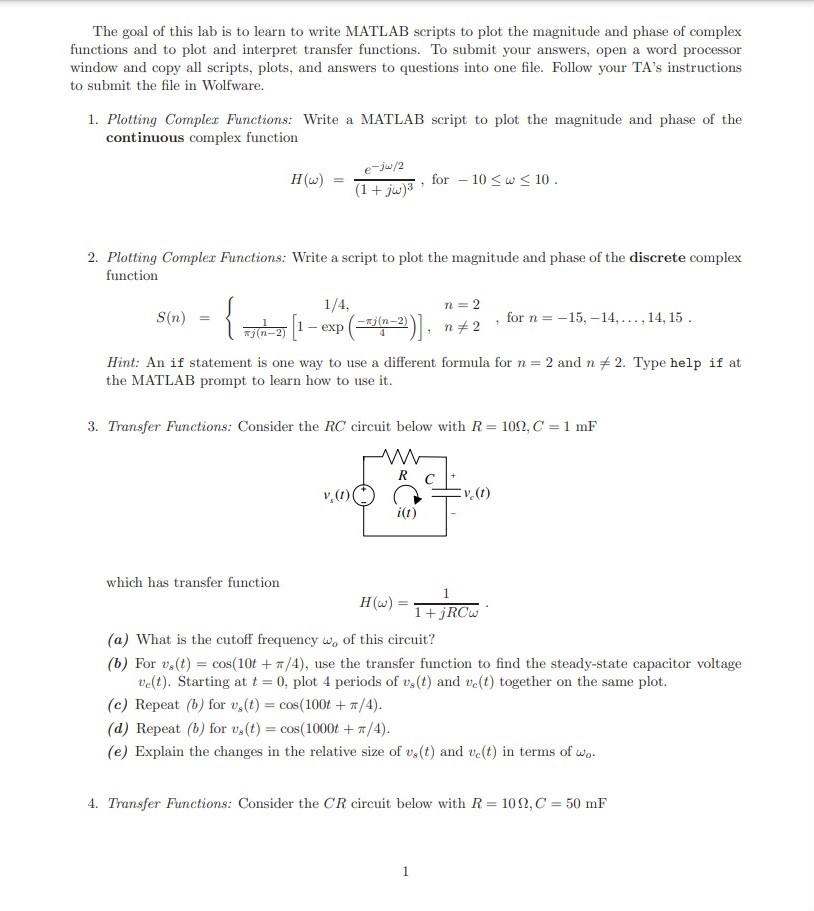 Solved The Goal Of This Lab Is To Learn To Write MATLAB | Chegg.com