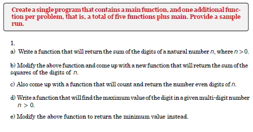 Solved Create A Single Program That Contains A Main | Chegg.com