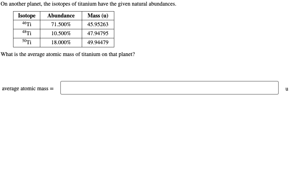 Solved What is the average atomic mass of titanium on that | Chegg.com