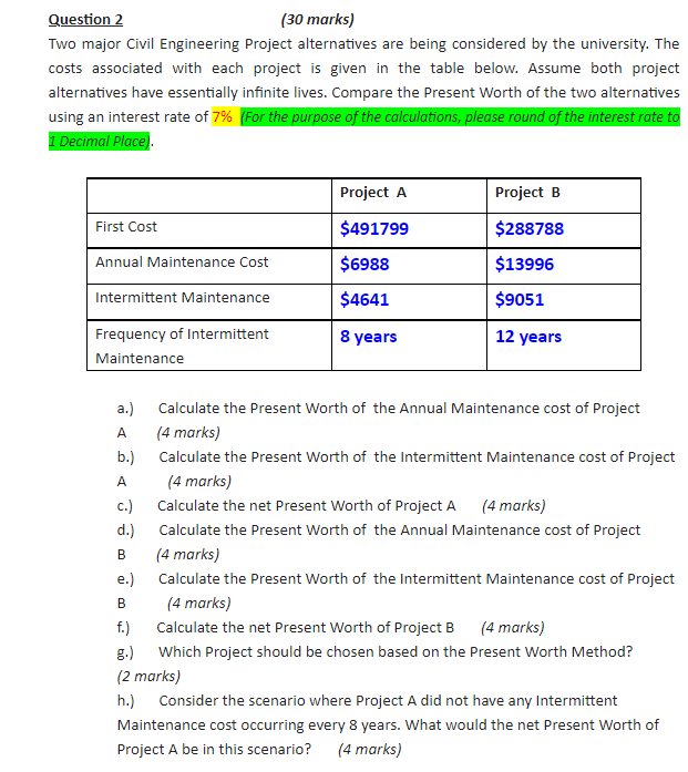 Solved Question 2 (30 marks) Two major Civil Engineering | Chegg.com