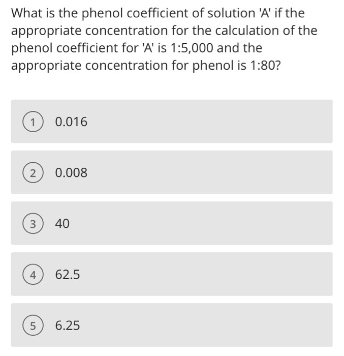 Solved What is the phenol coefficient of solution 'A' if the