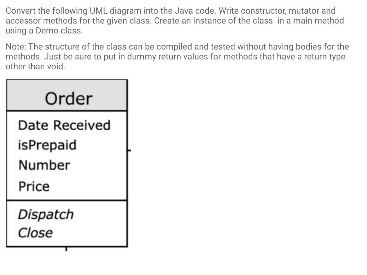 Convert the following UML diagram into the Java code. Write constructor, mutator and accessor methods for the given class. Cr