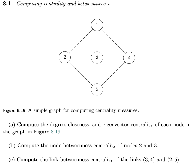 Solved 8.1 Computing centrality and betweenness * 1 2 3 4 5