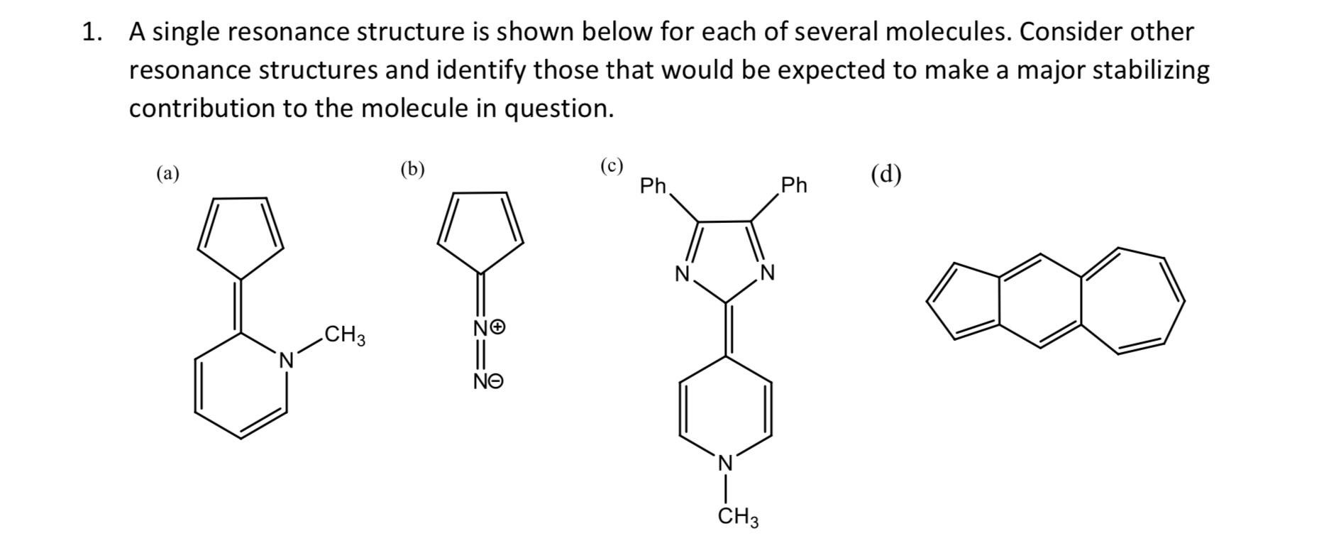 Solved A single resonance structure is shown below for each | Chegg.com