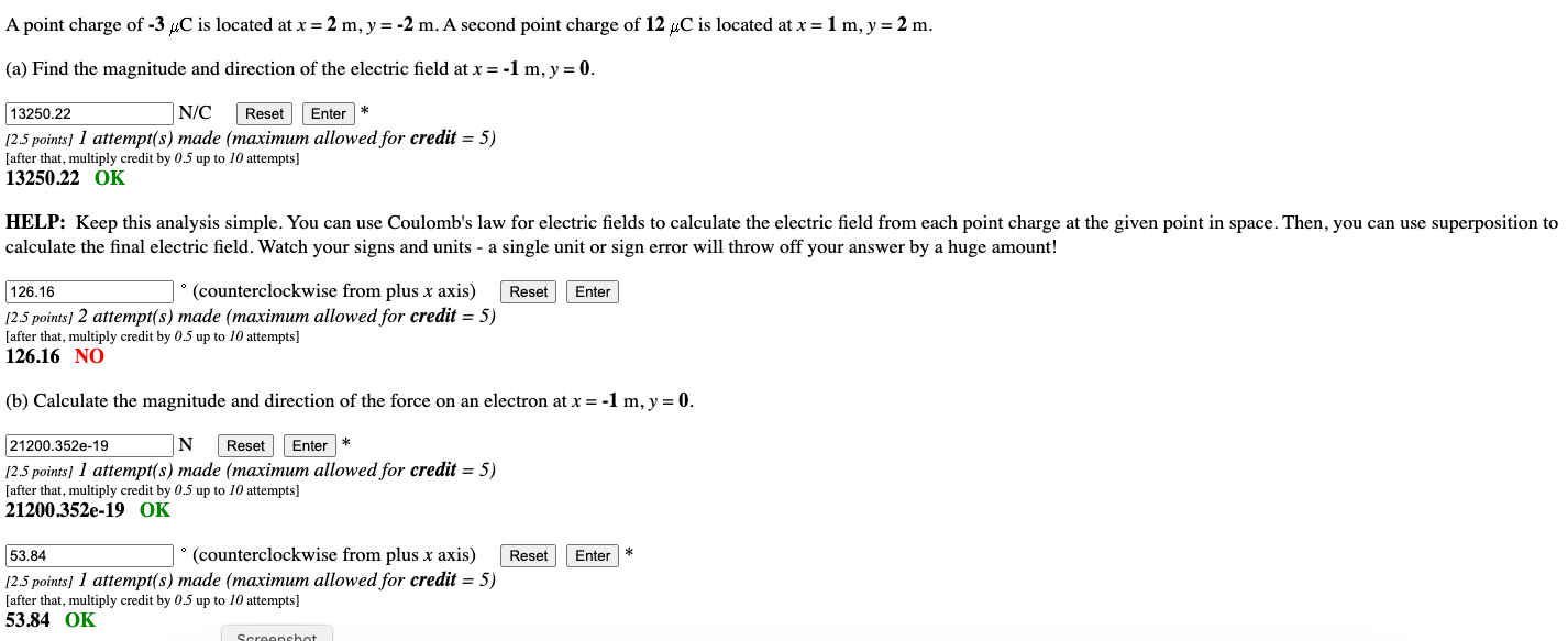 Solved A point charge of -3 LC is located at x = 2 m, y = -2 | Chegg.com