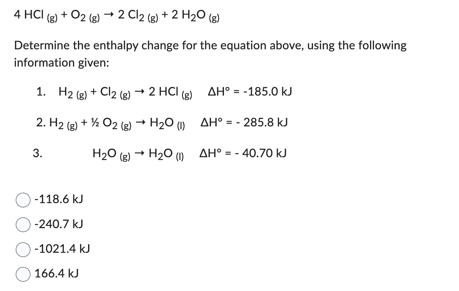 Solved 4HCl(g)+O2( g)→2Cl2( g)+2H2O(g) Determine the | Chegg.com