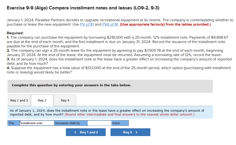 Solved Exercise 99 (Algo) Compare installment notes and