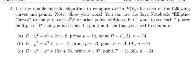 2. Use the double-and-add algorithm to compute n P in | Chegg.com