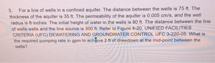 Solved 3. For a line of wells in a confined aquifer. The | Chegg.com