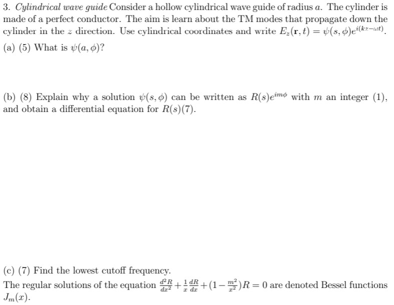 Solved 3. Cylindrical wave guide Consider a hollow | Chegg.com