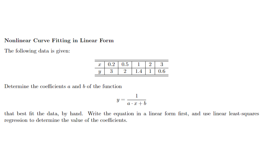 Solved Nonlinear Curve Fitting in Linear FormThe following | Chegg.com