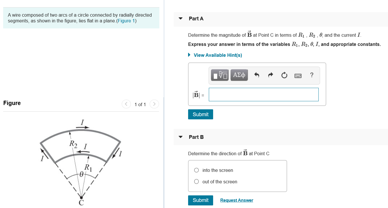 Solved A wire composed of two arcs of a circle connected by Chegg.com 