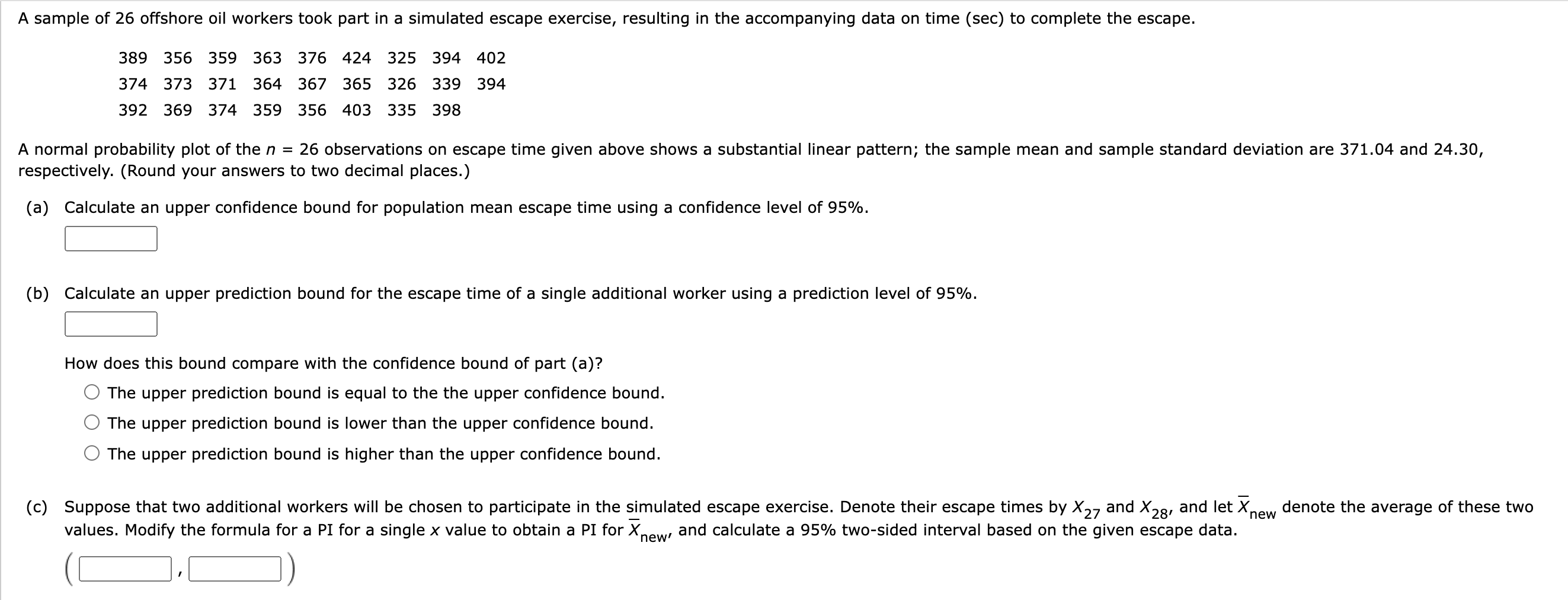 Solved A sample of 26 offshore oil workers took part in a | Chegg.com
