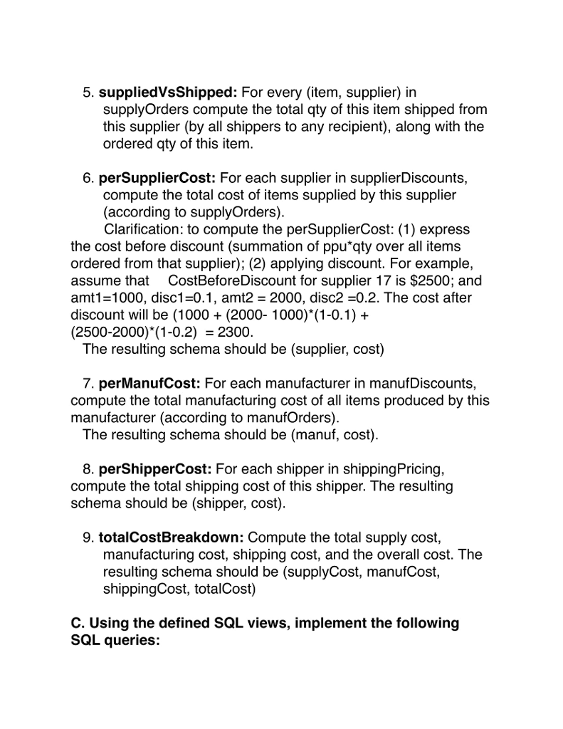 Part 2: Database implementation: A. Create the | Chegg.com