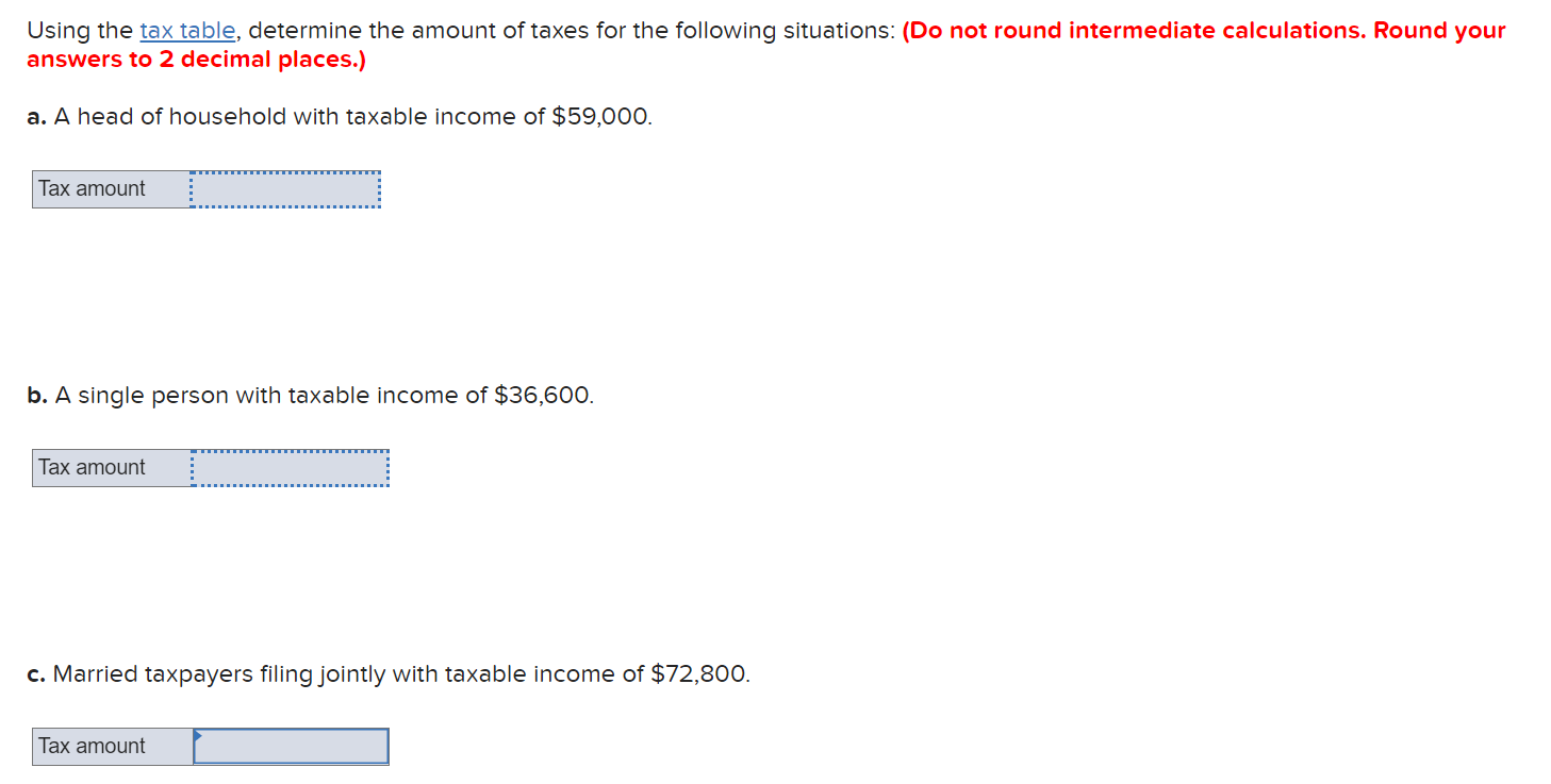 Solved Using The Tax Table Determine The Amount Of Taxes 0048