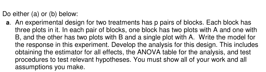 Solved Do Either (a) Or (b) Below: A. An Experimental Design | Chegg.com