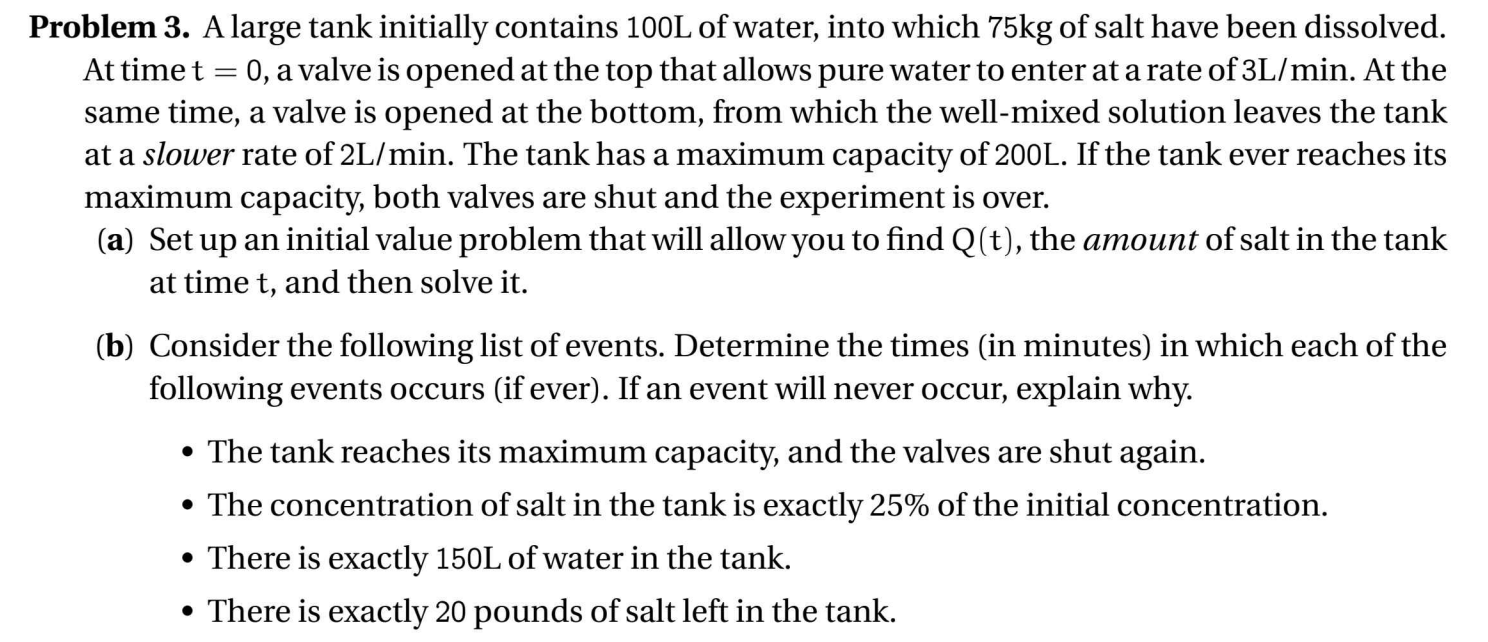 Solved Problem 3. A Large Tank Initially Contains 100L Of | Chegg.com