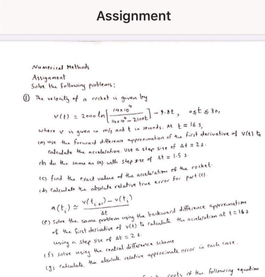 Assignment Numerical Methods Assignment Solve The | Chegg.com