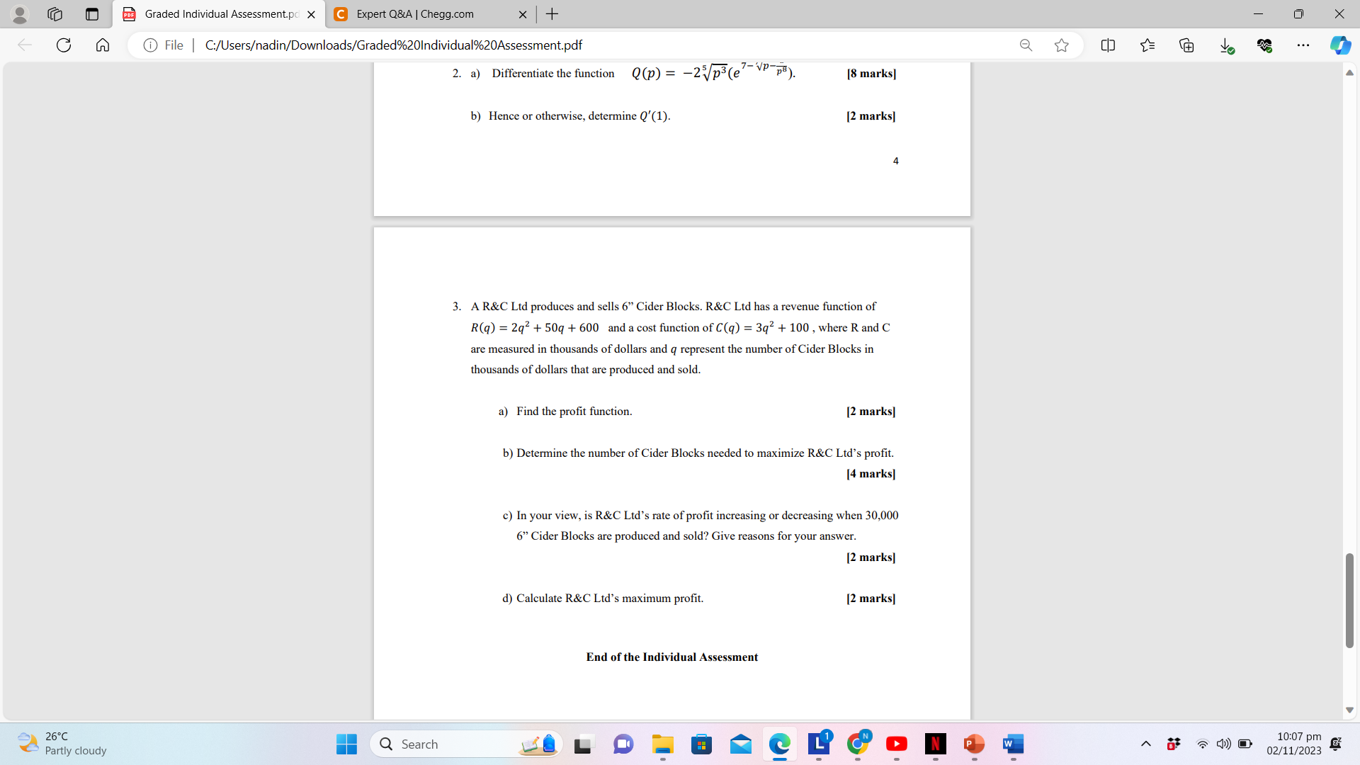 2. a) Differentiate the function | Chegg.com