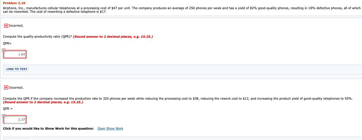 Problem 2.10 Airphone, Inc., manufactures cellular telephones at a processing cost of $47 per unit. The company produces an a