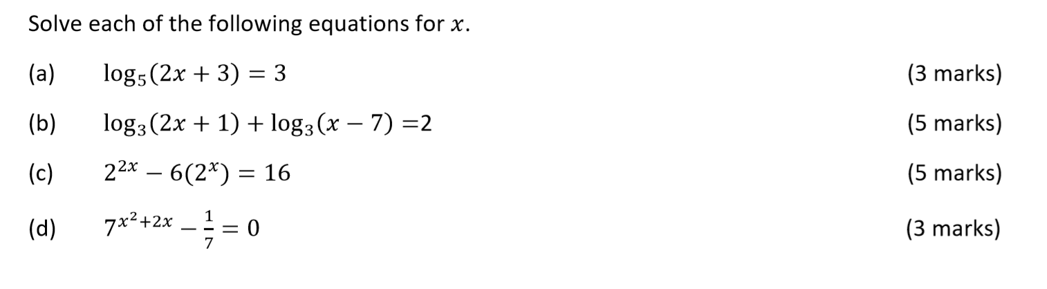 Solved Solve each of the following equations for x. (a) logs | Chegg.com